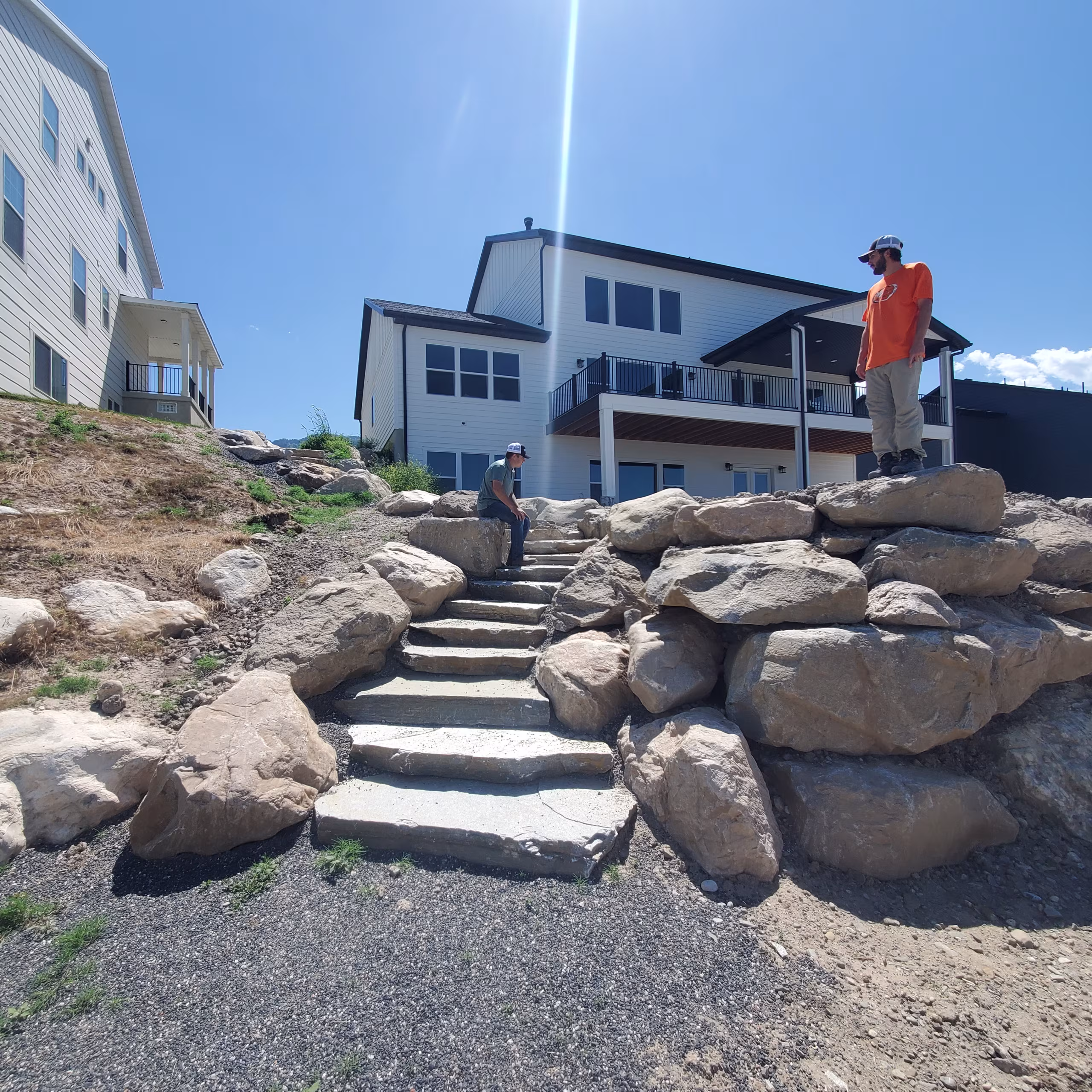 Construction site with building materials and equipment.