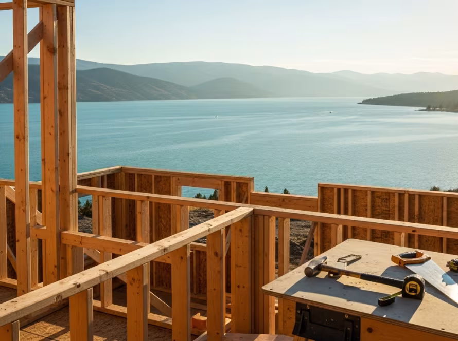 Building permits and construction documents on a clipboard at a job site.