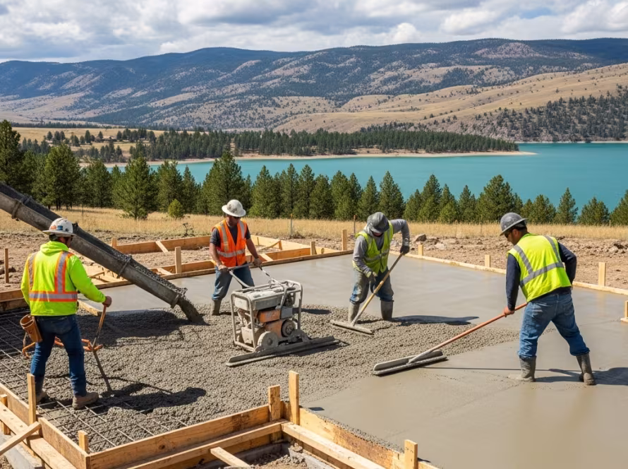 Durable concrete foundation being poured for a home in Bear Lake Valley.
