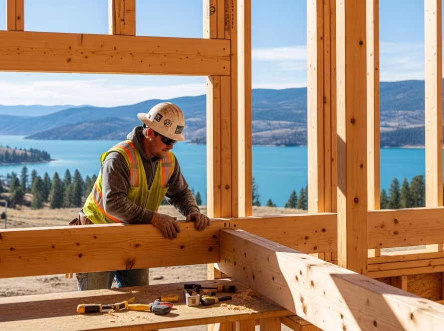 Custom home under construction with a professional builder overseeing the site.